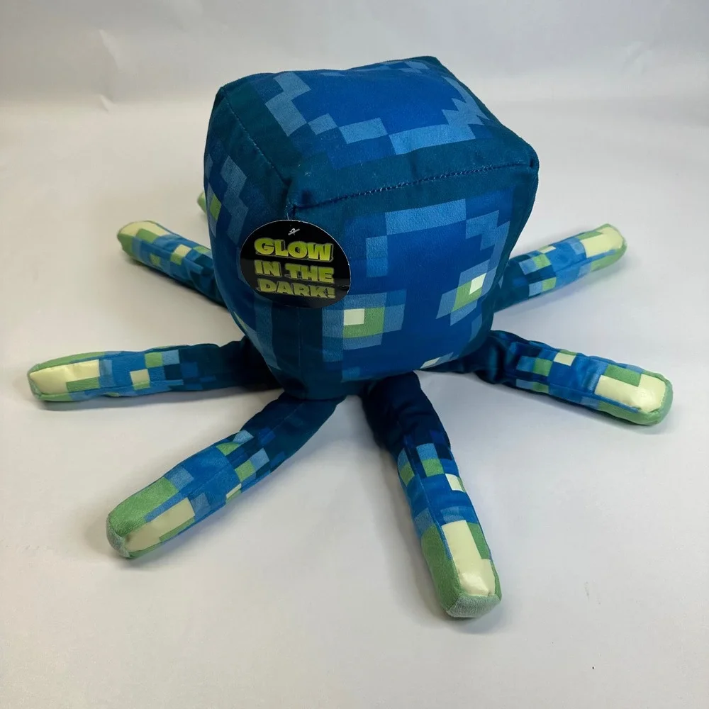 Minecraft Glow Squid Plush Pillow Blue Glow in‎ the Dark Mojang 2023 19 Inch